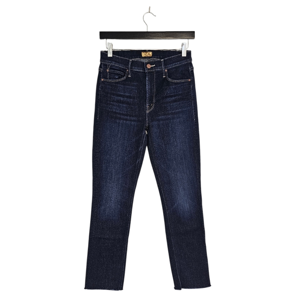 MOTHER The Mid Rise Dazzler Ankle Fray Straight Leg Dark Blue Jeans 26 Preowned